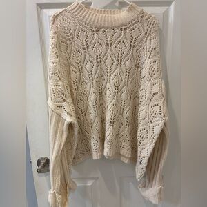 POL Cream Knit Oversized Crop Sweater‎